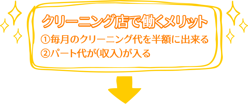 クリーニング店で働くメリット①毎月のクリーニング代を半額に出来る②パート代が(収入）が入る